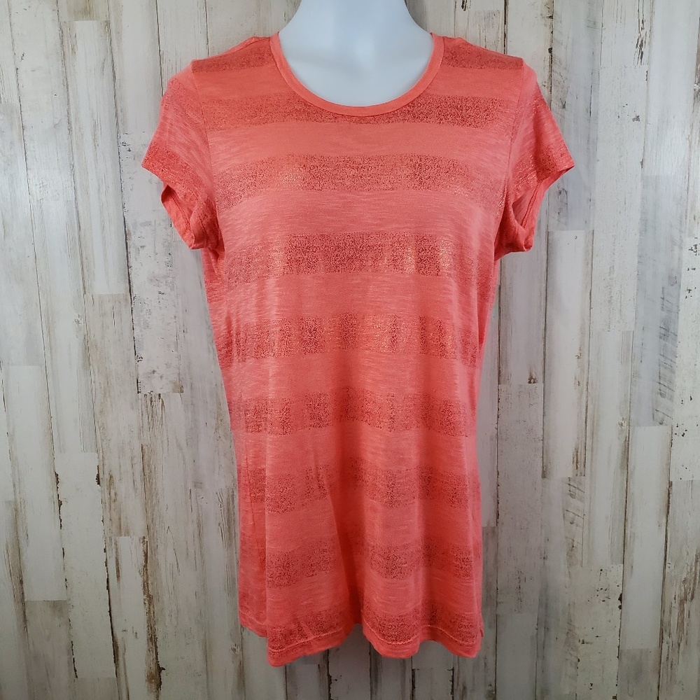 5/$25 Caslon Womens Top M Orange Slub Knit Glitter Stripe V3